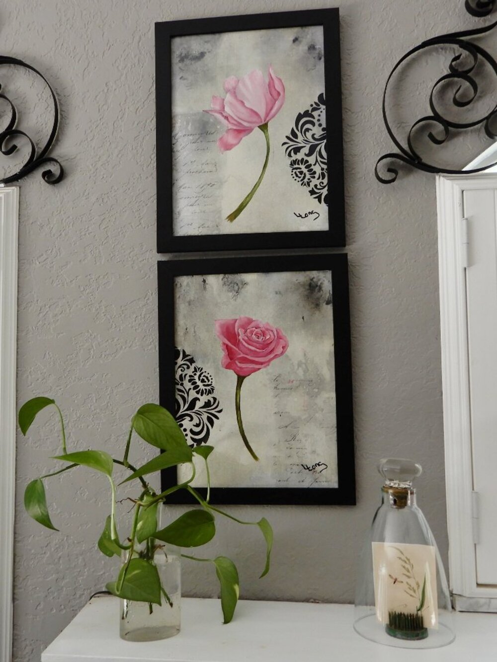 Pink Rose and Tulip Oil Paintings